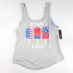 No Boundaries Bar Back Tank Top Set Juniors' Gray Red White Blue Popsicle